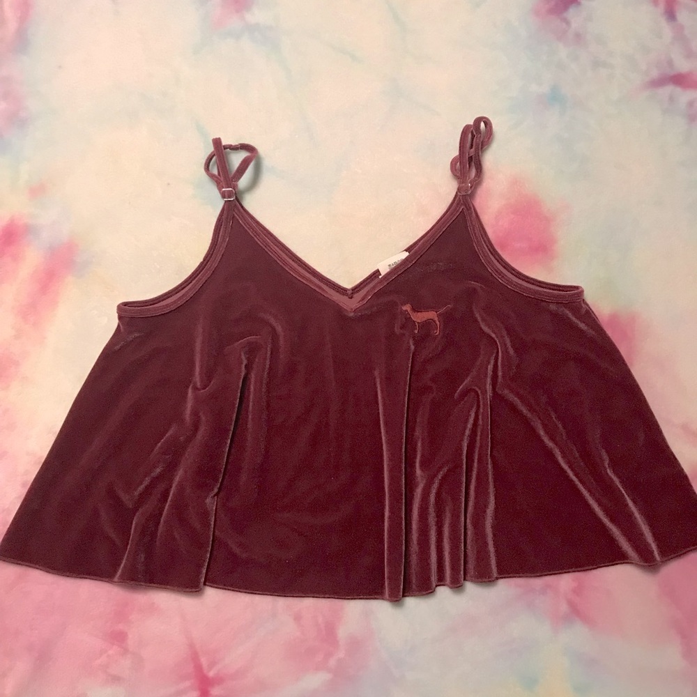 🌸Pink by VS. Maroon tank top with flare at the bottom.